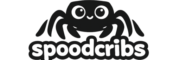 Cartoon spider logo of Spoodcribs with large expressive eyes and a playful design