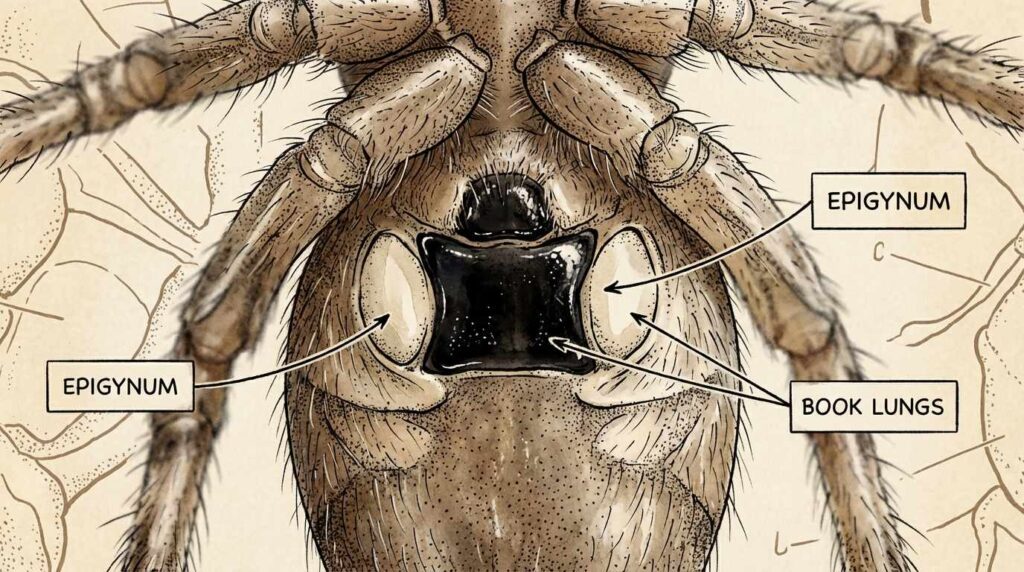 Bold Jumping Spider Male vs Female epigynum anatomy underside view