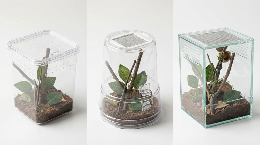 Top-opening, modified, and front-opening enclosure comparison for jumping spiders
