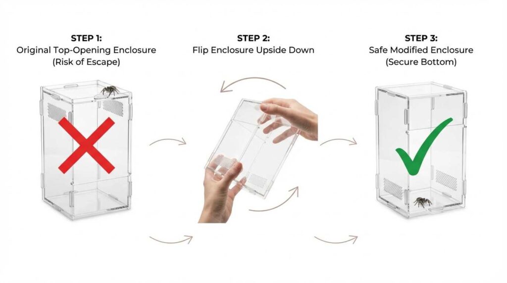 How to flip a top-opening jumping spider enclosure for zero-cost stress fix